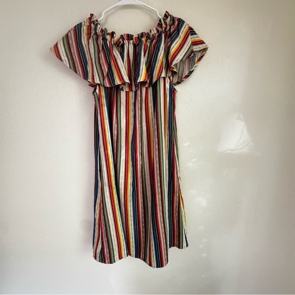 Express Striped Off-the-Shoulder Cotton Boho Smock Sundress w/ Pockets Sz L - Picture 1 of 10